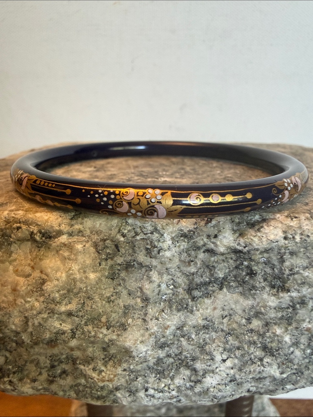 Elegant Blue and Gold Floral Enamel Michaela Frey Bangle Bracelet